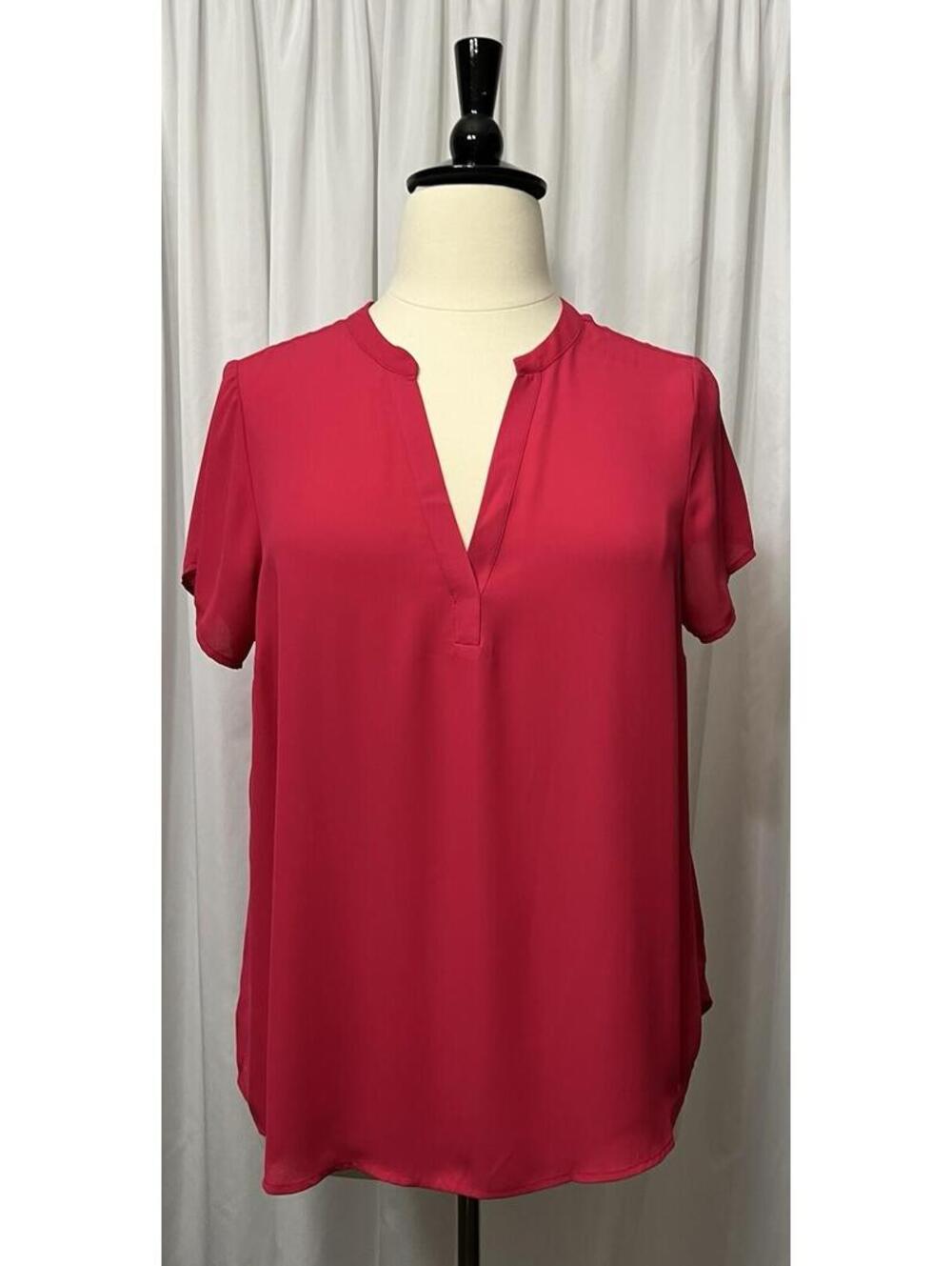 Torrid 1 Plus Semi-Sheer Blouse V-Neck Pleated Back Cap Sleeve Hi/Low Hem